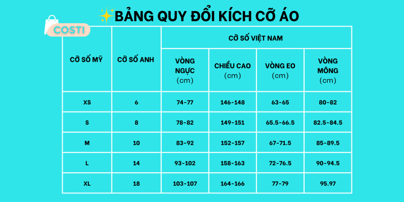 bảng sizs áo shopee 